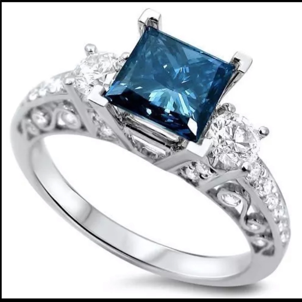 New Women’s 925 Silver Sapphire Princess Cut Ring - Picture 4 of 4